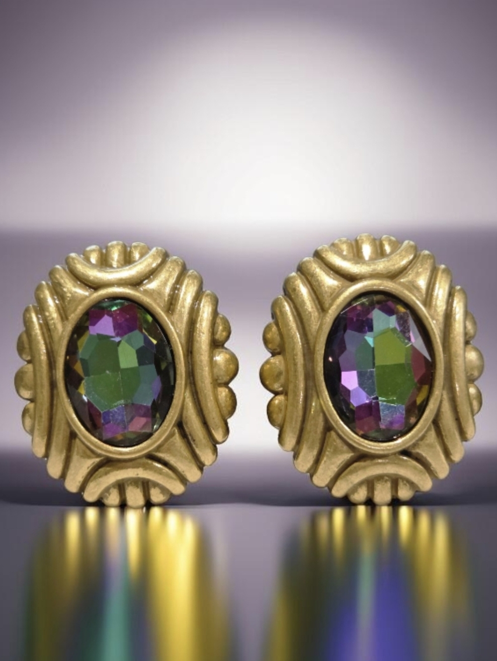 Chunky Matte Gold Plated Oversized Watermelon Volcano Crystal Earrings
